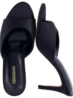 Women's Black Sandal Open Toe Heeled Mule with Cushioned Memory and Stiletto
